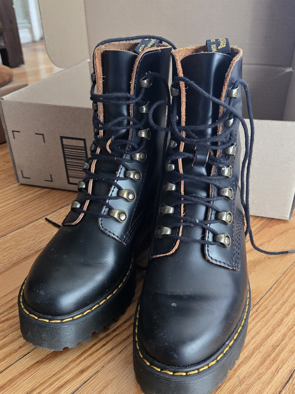 Dr. Martens Leona Black Leather Lug Platform Lace-Up Boots - Picture 5 of 6